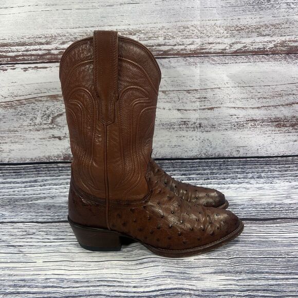 Tecovas The Jessie Ostrich Brown Leather Western Cowgirl Boots Women’s Size 5 - Picture 1 of 10